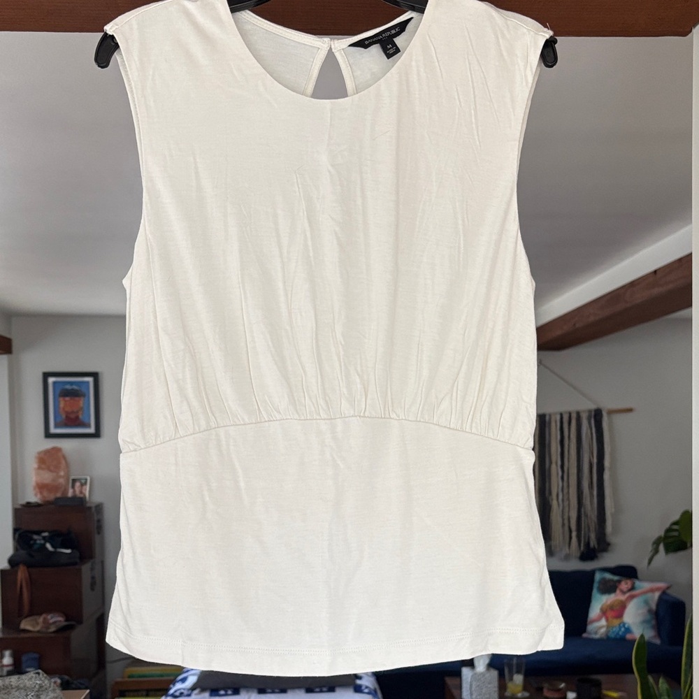 Banana Republic White Sleeveless Gathered Waist Tank